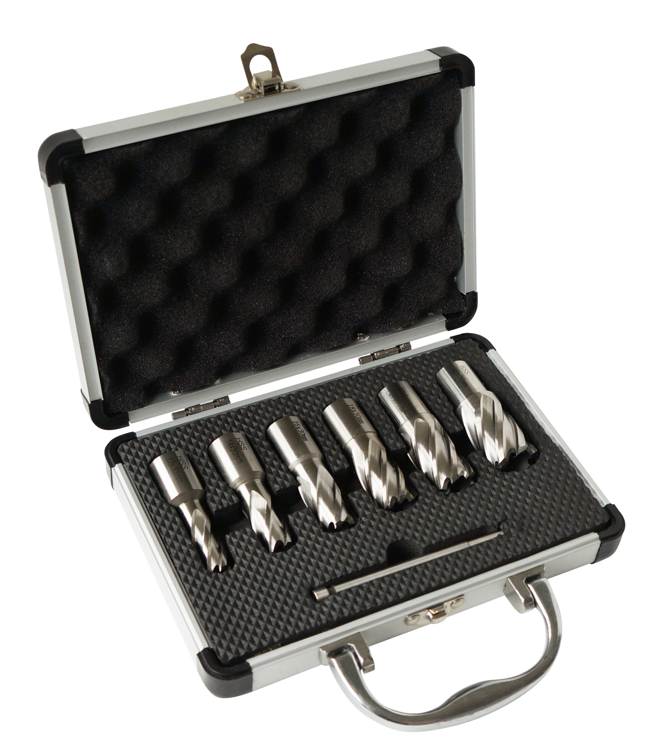 Coffret 6 fraises à carotter HSS L30 + 1 tige de guidage